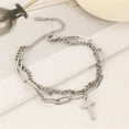 thumbnail image 5 of RuiJiao Unisex Stainless Steel Double Layer Pendant Bracelet - Fashionable Cross Charm for Men and Women, 5 of 6