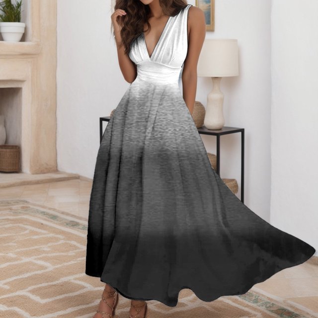 WILLBEST Womens Pants Women Comfortable Dresses Sleeveless Working Dress Short Sleeve Print V Neck Fashion Women Dress Maxi Dress Polyester Work Pants