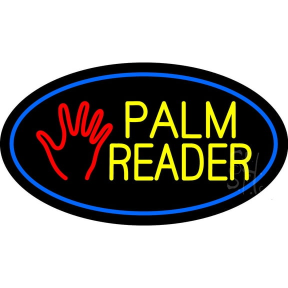 Palm Reader Logo Blue Oval LED Neon Sign 20" Tall x 37" Wide - inches Black Square Cut Acrylic Backing, with Dimmer - Bright and Premium built indoor LED Neon Sign for Storefront.