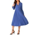 thumbnail image 2 of INSPIRE CHIC Office Work Dress for Women's Shawl Collar Belt Pleated Midi Dresses XS Royal Blue, 2 of 5