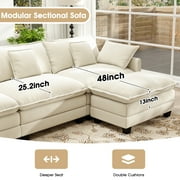 BedLuxury 111.5 Modular Sectional Sofa with Movable Ottomans, U Shaped Cloud Couch for Living Room, 3-Seat, Beige