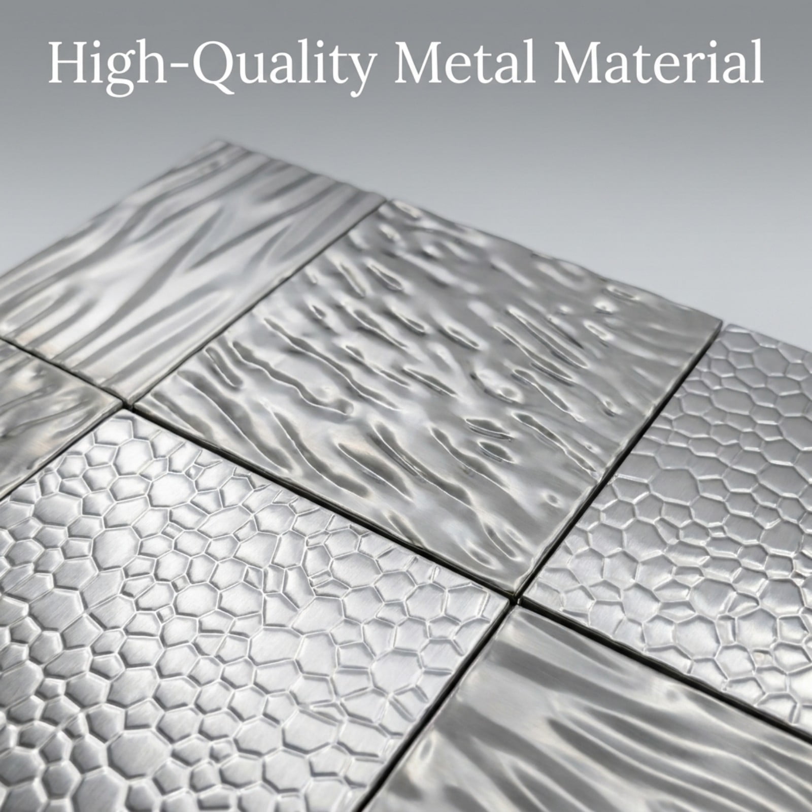 BEAUTYPEAK 5PCS 12"x 12" Textured 3D Metal Wall Panels for Interior Decor, Silver