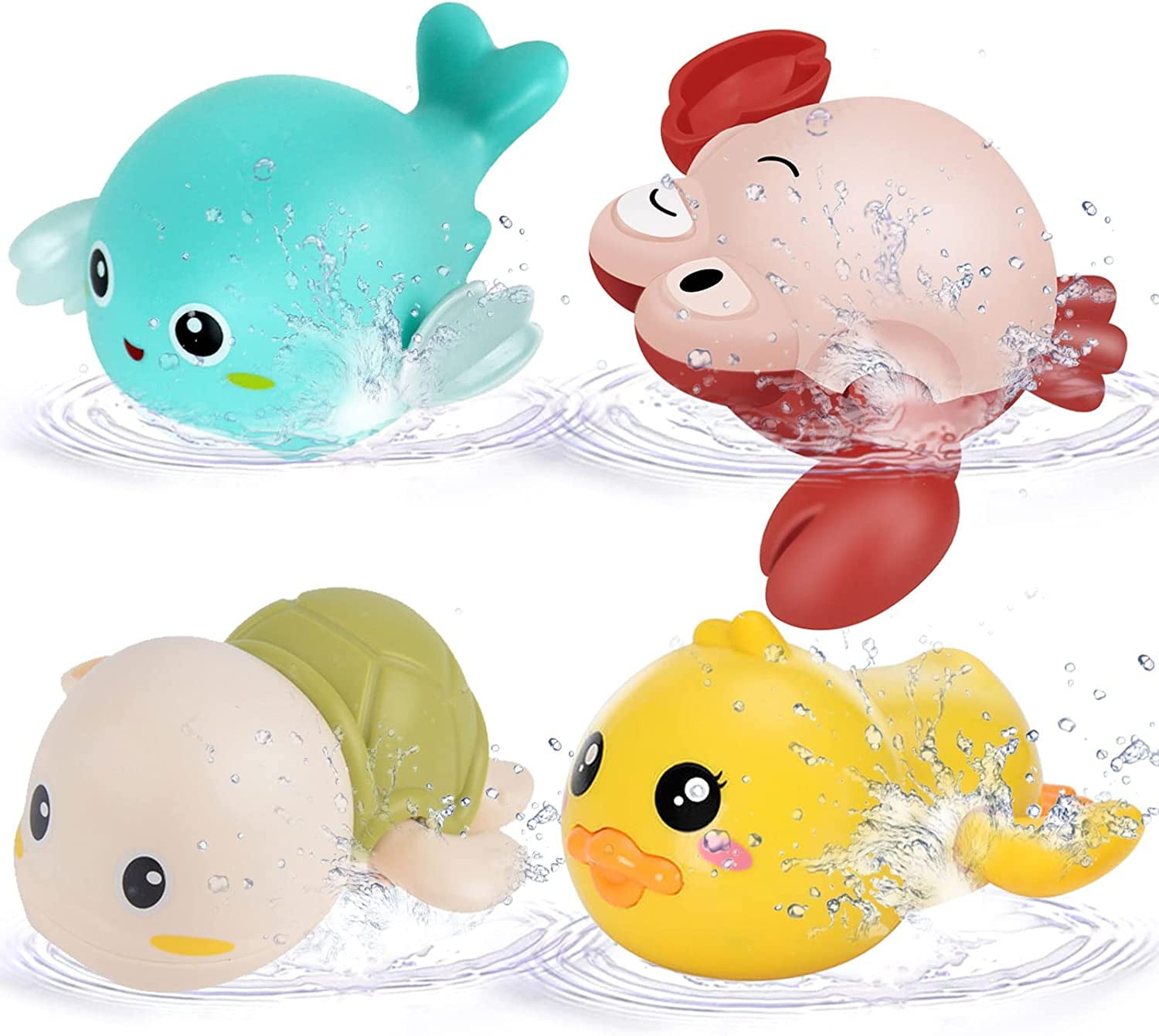 Bath Toys 4 Pcs Wind Up Bath Toys for Toddlers,Bath Animal Set for Shower Bath Tub Pool Party
