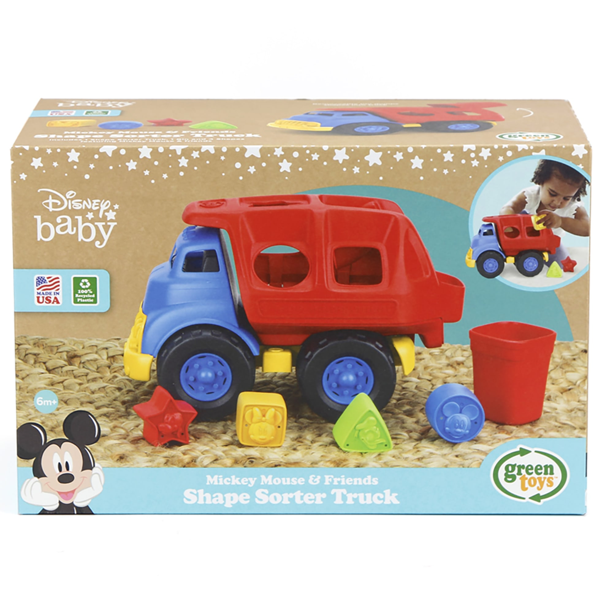 Green Toys: Disney Baby - Mickey Mouse & Friends Shape Sorter Truck - 6pc Color & Shape Learning Toy Vehicle, Recycled Plastic, Kids Toddler Ages 6mo+