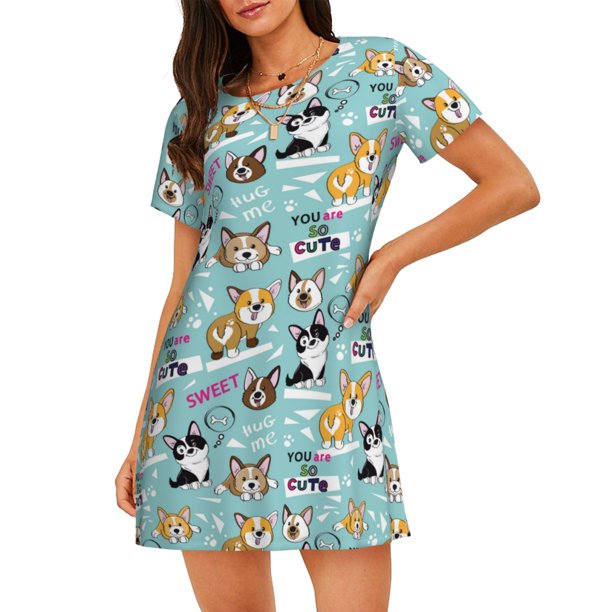 Balery Dogs Camisón de manga corta con cuello redondo para mujer, cómodo y elegante.
