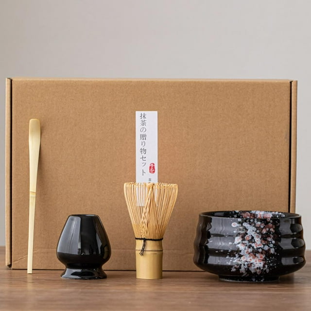 CUJM 4pc Japanese Matcha Bowl Scoop 100 Whisk Tea Ceremony Set