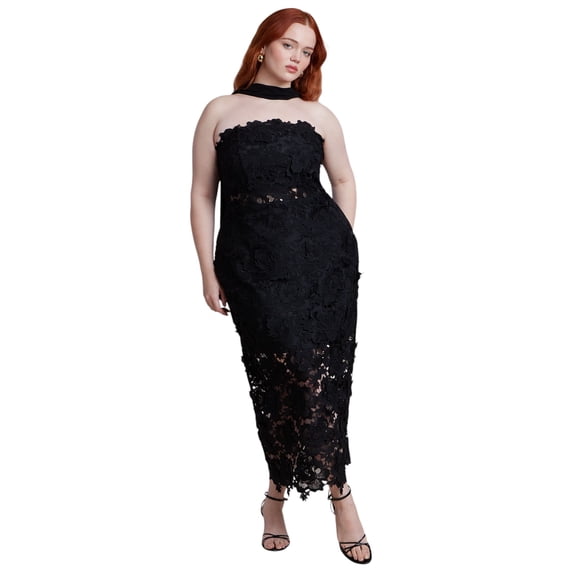 ELOQUII Women's Plus Size Strapless Lace Dress With Scarf