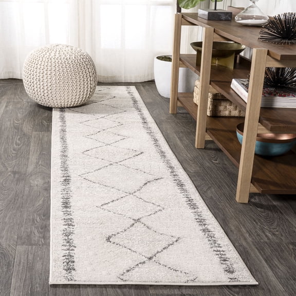 JONATHAN Y MOROCCAN HYPE 2 x 8 Runner Rug, Zaina Moroccan Beni Souk - Cream/Gray, MOH203B-28