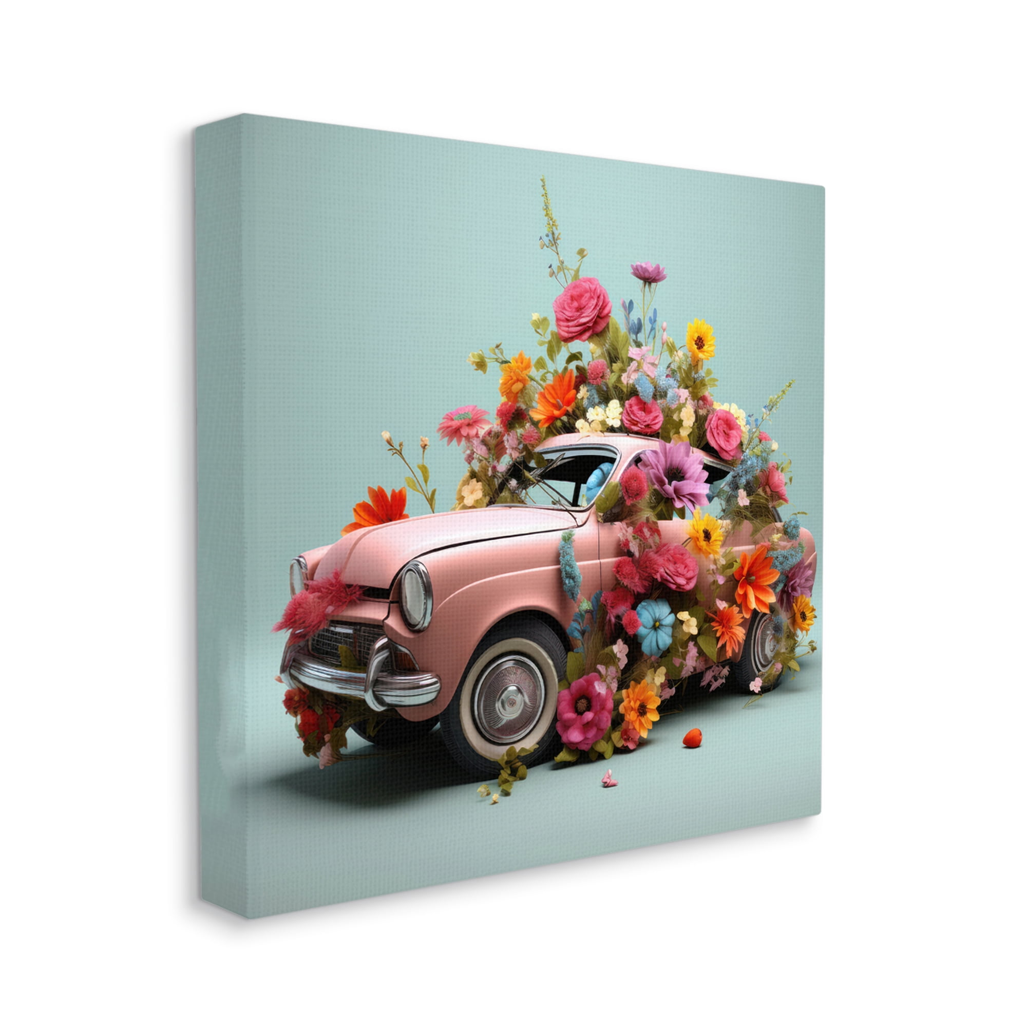 Stupell Industries Avant Garde Car Bouquet Transportation Painting Gallery Wrapped Canvas Art Print Wall Art, 17 x 17