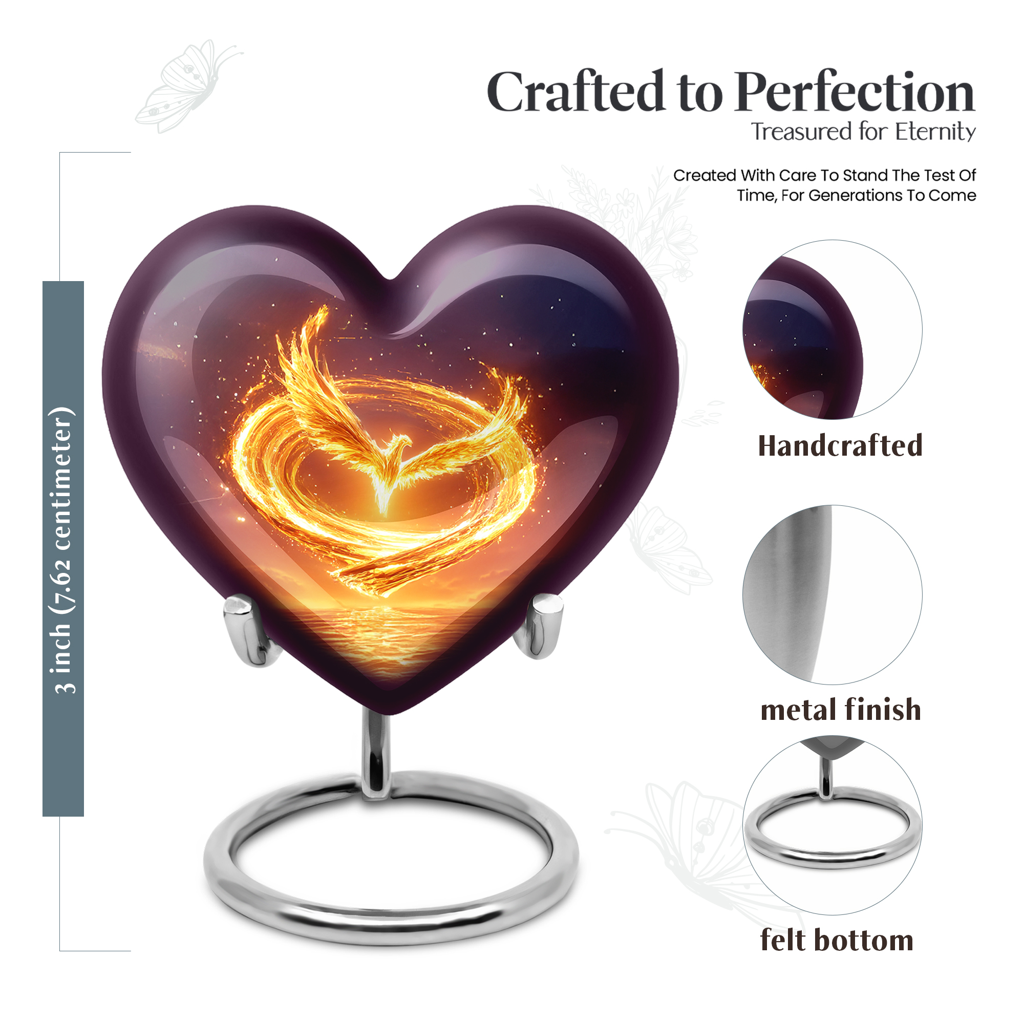 MUKTIVE Phoenix Cremation Heart Urn for Human Ashes for Mother & Father, Memorial Portable Black Urns for Ashes for Adult Male & Female, 3 inch Star Galaxy Keepsake Cremains Ash Holder