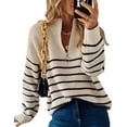 thumbnail image 1 of Sweaters for Women Zipper Neck Womens Pullover Knitted Sweaters Stripe Print Winter Sweaters Tops Alsol Lamesa, 1 of 6