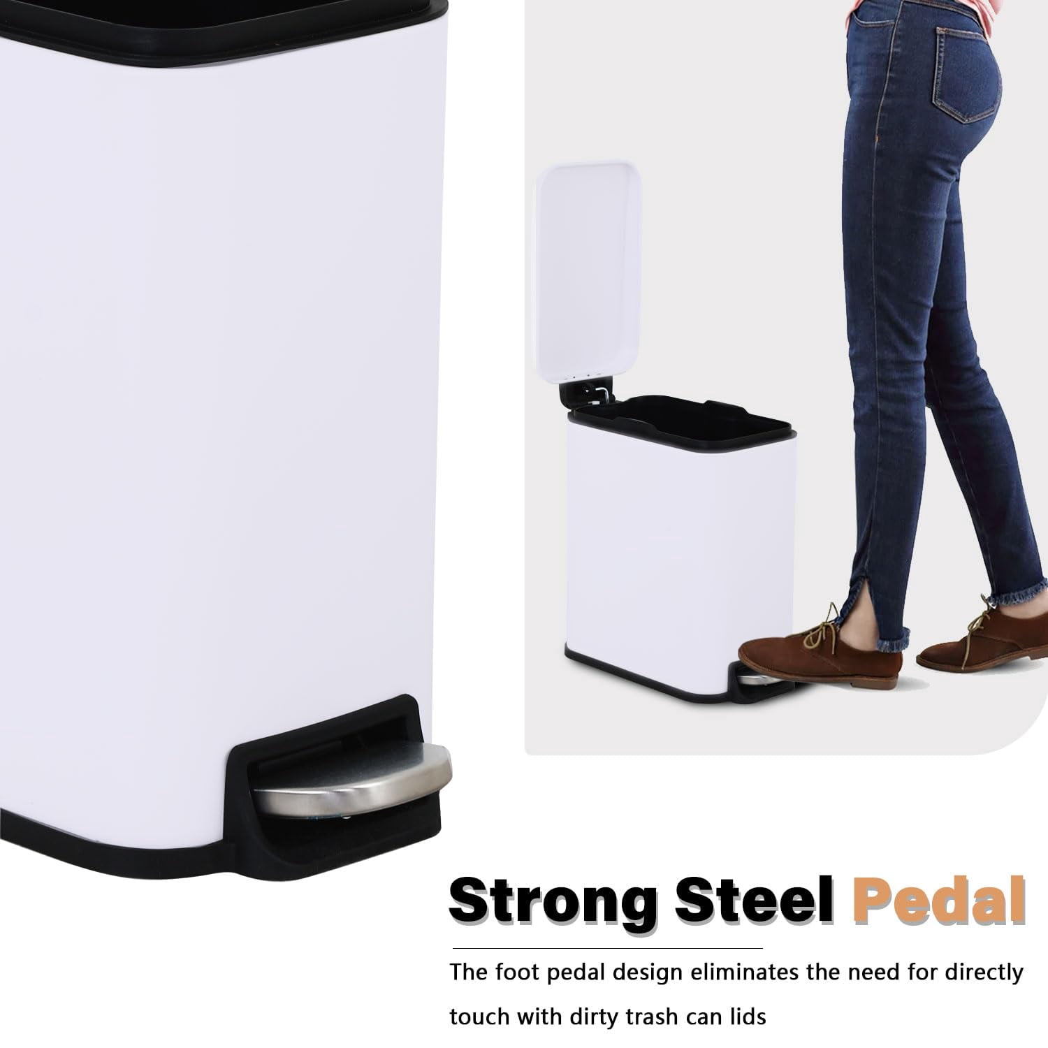 CL.HPAHKL 5L / 1.3 Gallon Slim Step Trash Can, Stainless Steel Bathroom Trash Bin with Lid & Removable Inner Bucket, Pedal Garbage Can for Bathroom,Bedroom,Home Office (2, White)