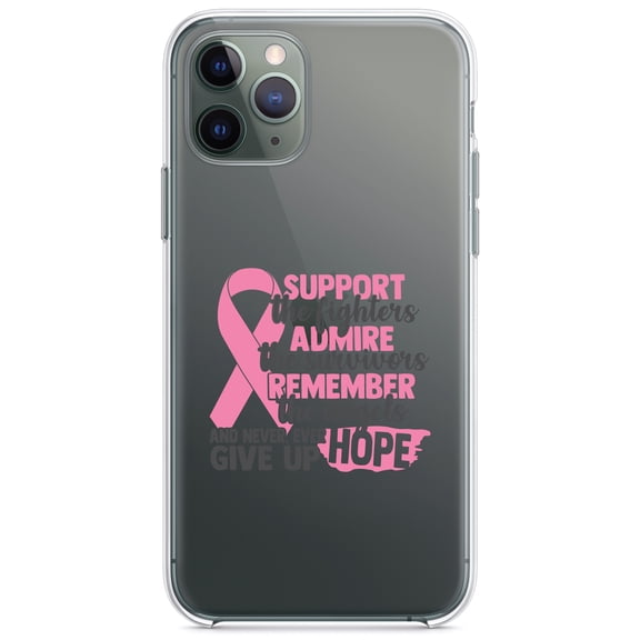 DistinctInk Clear Shockproof Hybrid Case for iPhone 12 MINI (5.4" Screen) - TPU Bumper Acrylic Back Tempered Glass Screen Protector - Pink Ribbon Cancer - Support Admire Remember