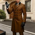 thumbnail image 2 of Men's Trench Coat Double Wool Blend Pea Coat Brown M, 2 of 4