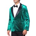 thumbnail image 4 of INSPIRE CHIC Blazers de Hombre de Terciopelo con Solapa en Pico, Argyle, de Un Botón, Brillantes, XL Verde, 4 of 4