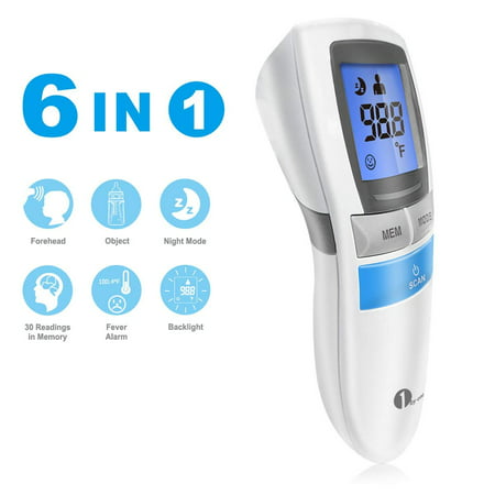1byone Thermometer Digital Infrared Forehead Home Touchless Accurate 6-in-1 Thermometer with Instant Reading Night Mode Fever Alarm for Baby Kids