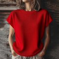 thumbnail image 4 of Breezora Women Soft Knit Short Sleeve Crew Neck T Shirt Stretchy Casual Blouse Versatile Daily Crew M Size Red, 4 of 5