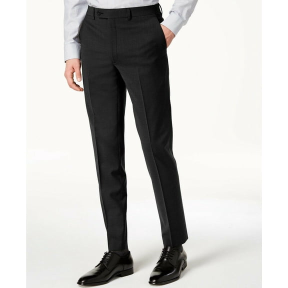 Calvin Klein Mens Skinny fit Dress Pants 34 / 30 Black Solid Stretch Wool