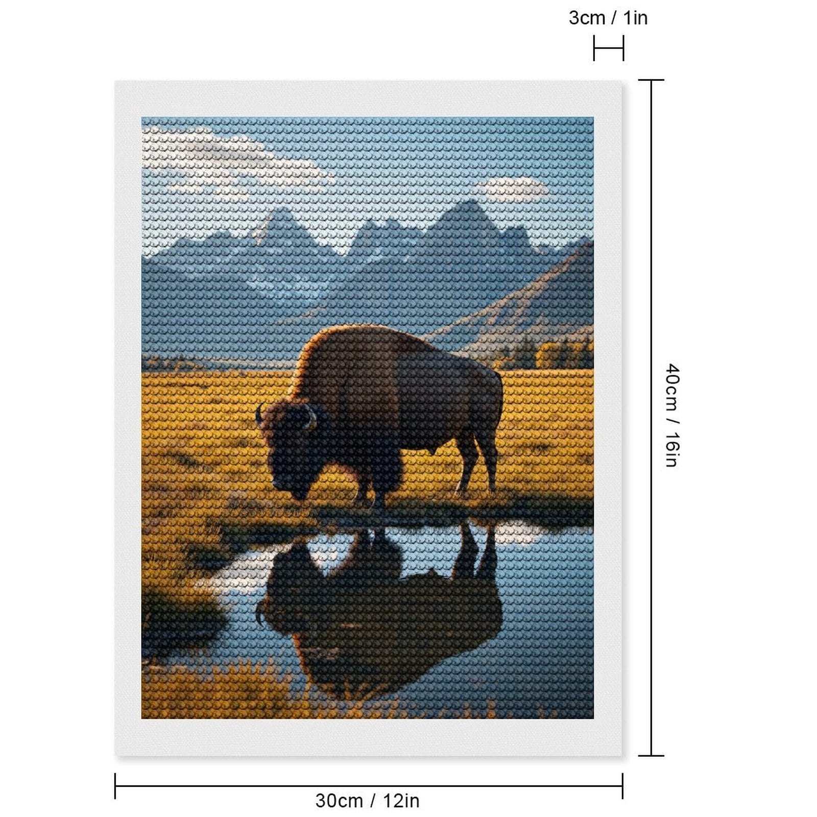 Diamond Art Kits for Adults, Bison Mountain Reflection Meadows 5D Diamond Painting Kits for Adults Beginners, DIY Full Drill Diamond Painting, Gem Art and Crafts 12x16