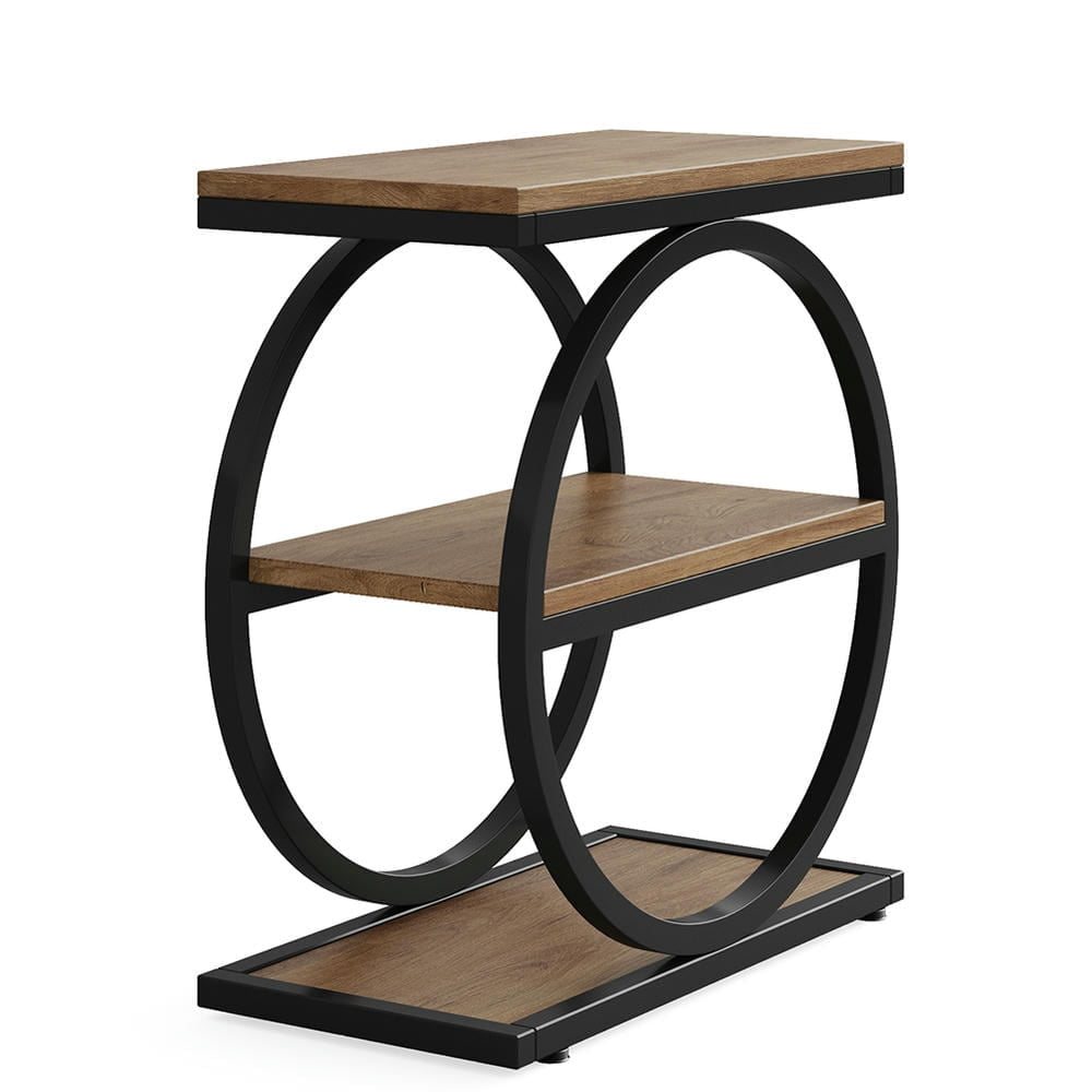 Barara King Console Table, Entryway Table, Console Sofa Table, Display Shelf,3-Tier End Table, Industrial Sofa Side Table with Round Metal Frame, Beige