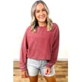 thumbnail image 3 of I AM A FASHION JUNKY Racing Red Mineral Wash Raglan Sleeve Raw Hem Crop Sweatshirt (RacingRed, XL, 85%Cotton+15%Polyester), 3 of 8