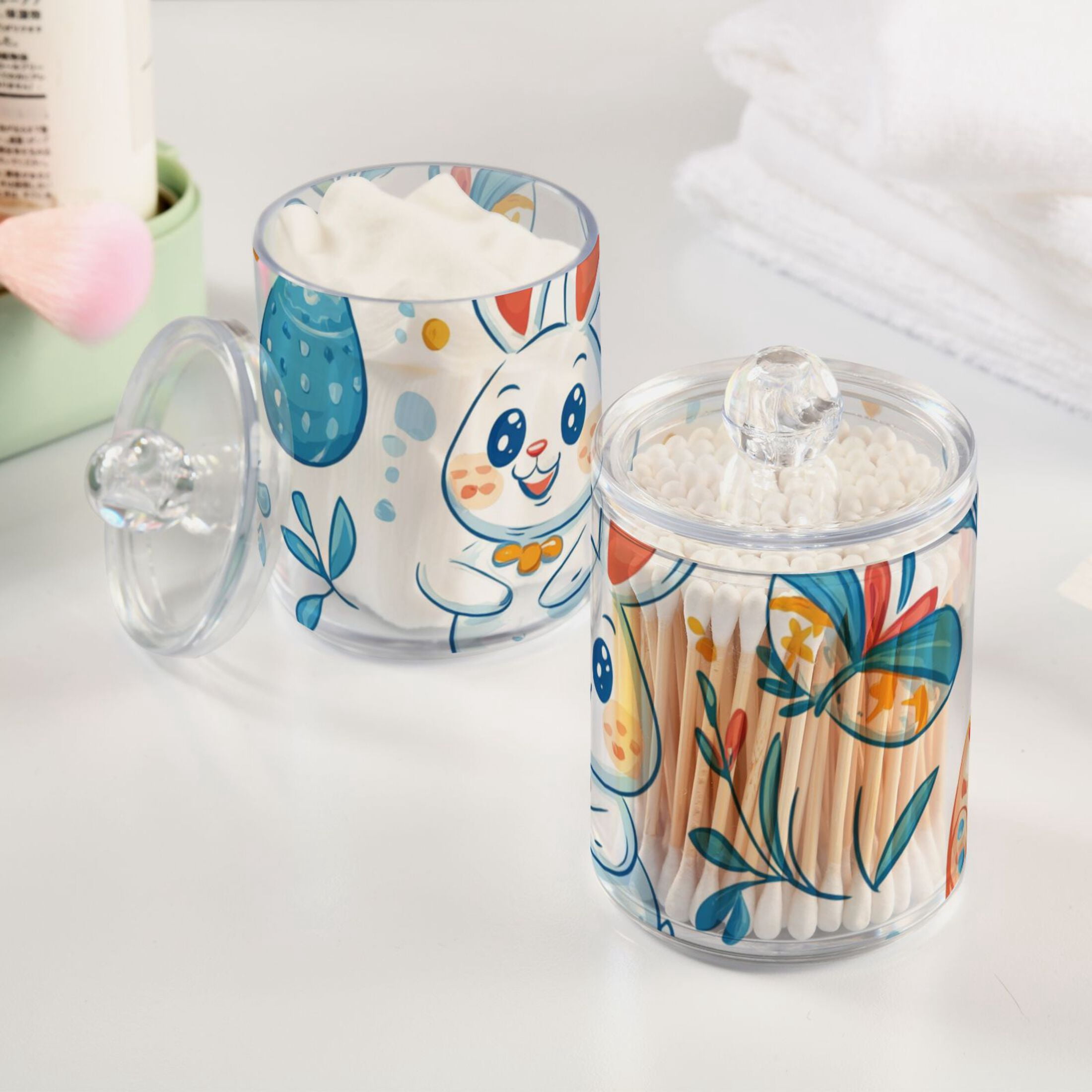 Ckdifva Easter Eggs Rabbits Leaves Storage Jar with Lid Acrylic Organization Storage Containers Set of 4