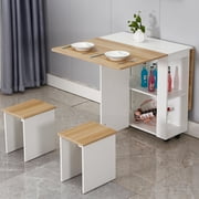 WOODYHOME Dining Table Set For 5,Move Folding Kitchen Table Dining Room Table for Small Spaces Table Modern Home Furniture with 4 Stools