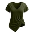 thumbnail image 7 of Womens V Neck Irregular Hem Tops Short Sleeve Casual T Shirts Solid Color Loose Fit Asymmetric Summer Blouses for Women Plus Size M-2XL Army Green XXL(XXL), 7 of 7