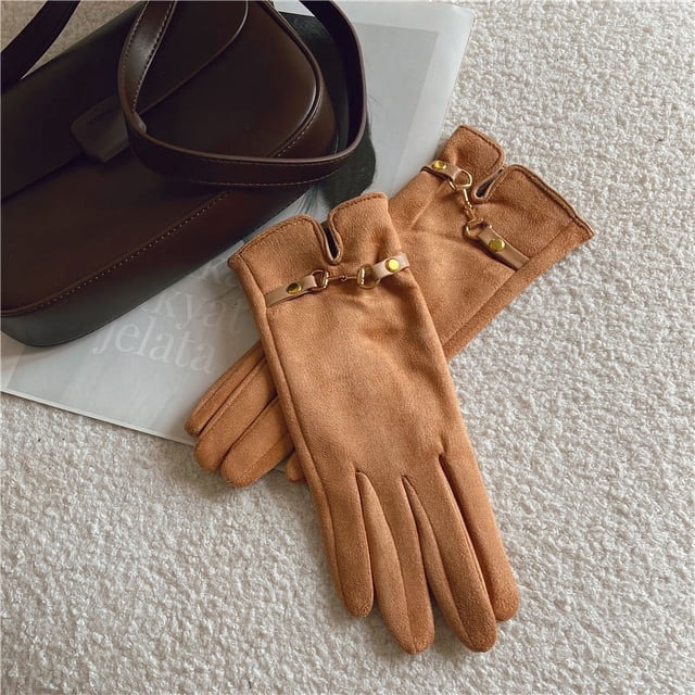 Guantes cálidos de estilo pequeño de gamuza a la moda con fugas para los dedos y pantalla táctil, guantes a prueba de frío para los dedos, guantes de ciclismo