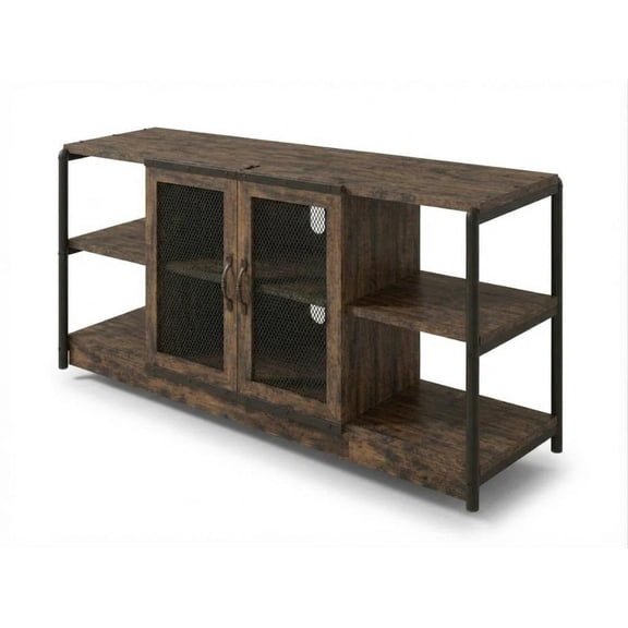 Industrial Farmhouse TV Stand for 65  Inch TV, Gray Media Console with Mesh Doors & Adjustable Shelves, Metal Frame Entertainment Center