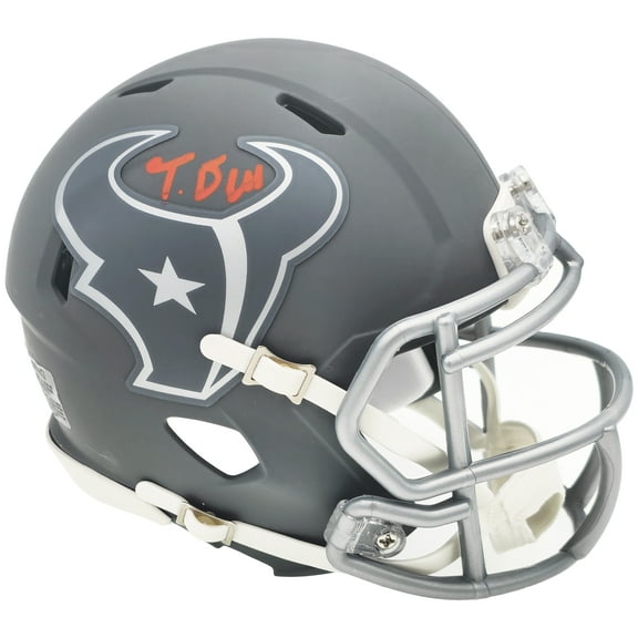 Tank Dell Autographed Houston Texans Slate Gray Speed Mini Helmet Beckett BAS QR 229521