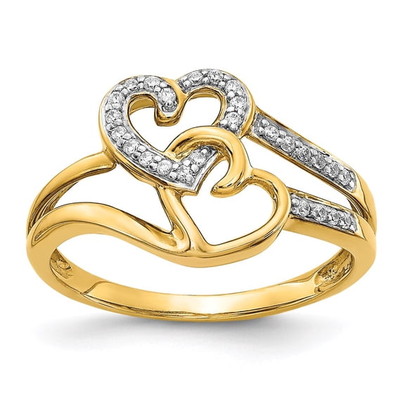 14K Yellow Gold Ring Band Themed Diamond Round Hearts