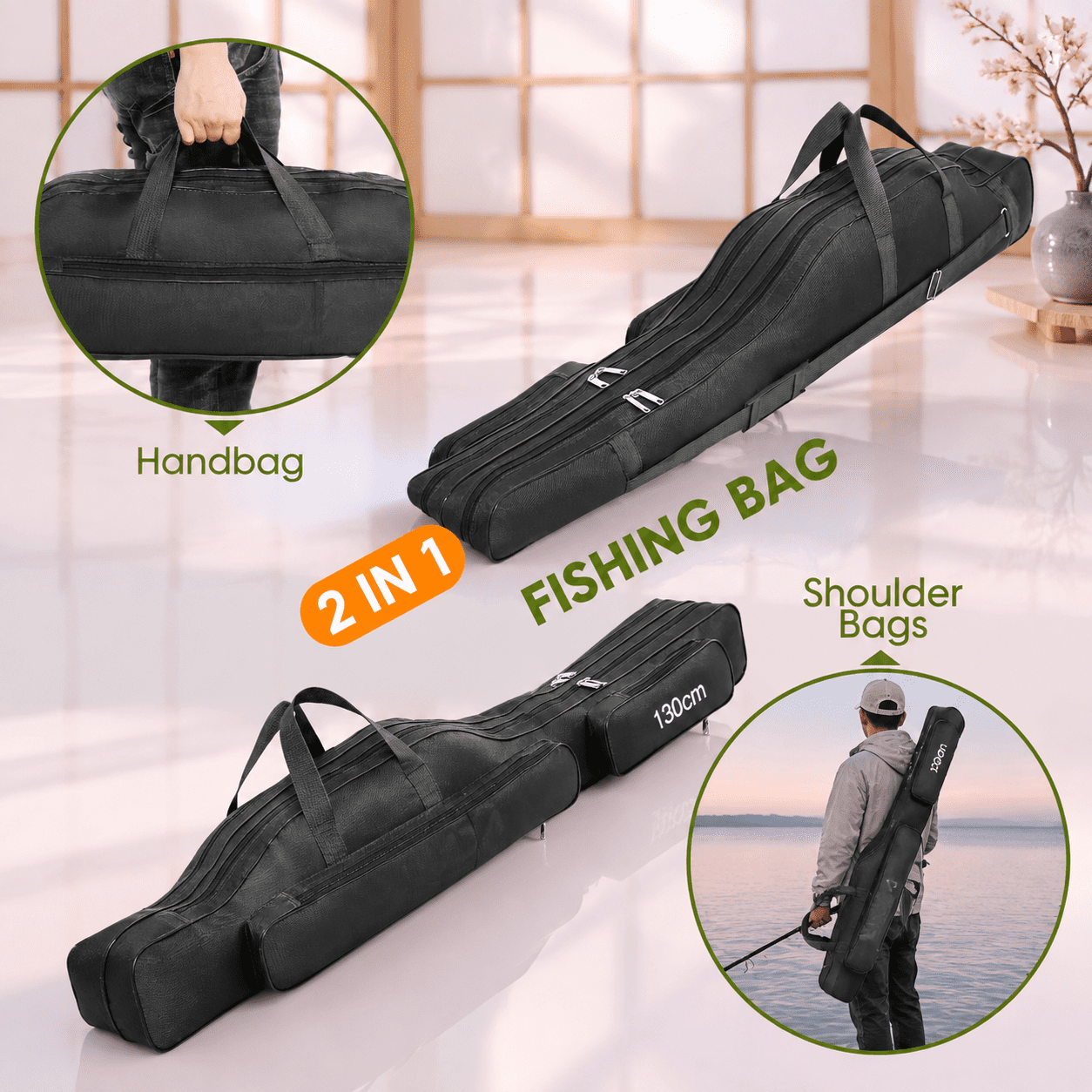 Black 130cm Portable Folding Fishing Rod Case Gear Organizer