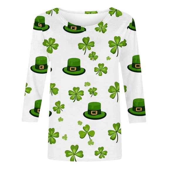 FDGIU ‌‌‌‌‌‌‌Women's St. Patrick's Day Graphic Tee - Short Sleeve Crew Neck Comfort Fit Shamrock Print