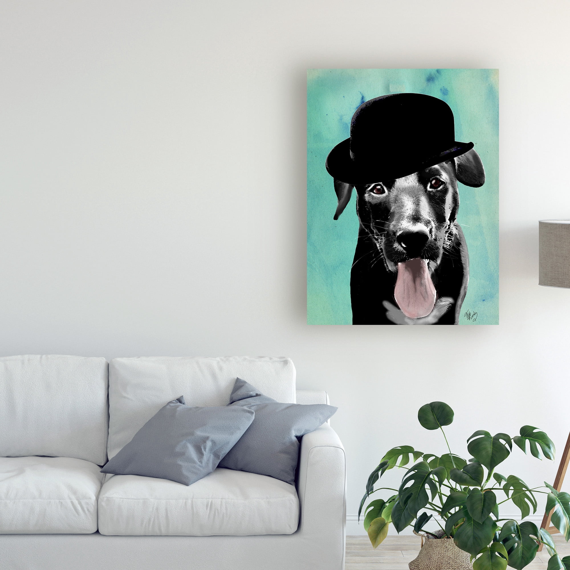 Trademark Fine Art 'Black Labrador In Bowler Hat' Canvas Art by Fab Funky