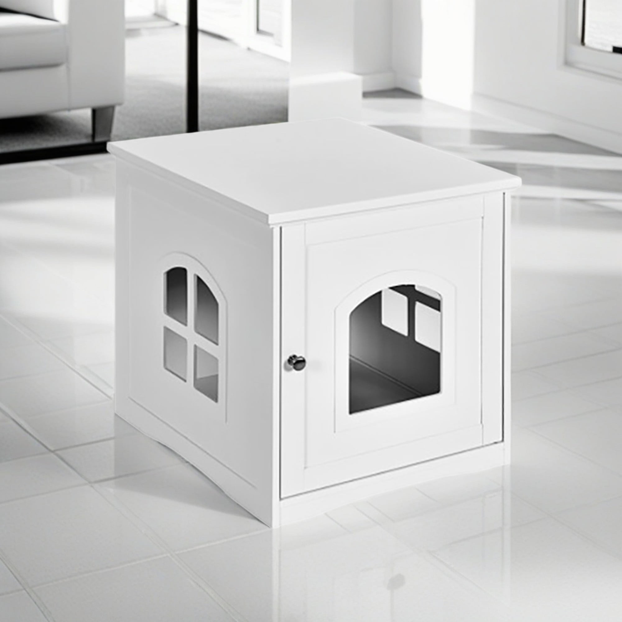 Kadyn 21" Indoor Cat Houses Furniture, Hidden Cat Litter Boxes Enclosure, Multipurpose Cat Shelter, White