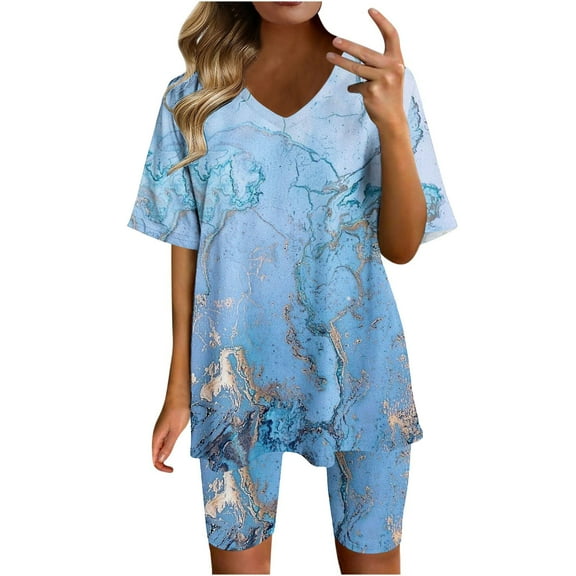 Juebong Cute Two Piece Sets for Women Loose Fit Tie Dye Short Sleeve Top Lounge Sweatsuits Summer Short Pants Going Out Tracksuit Outfit