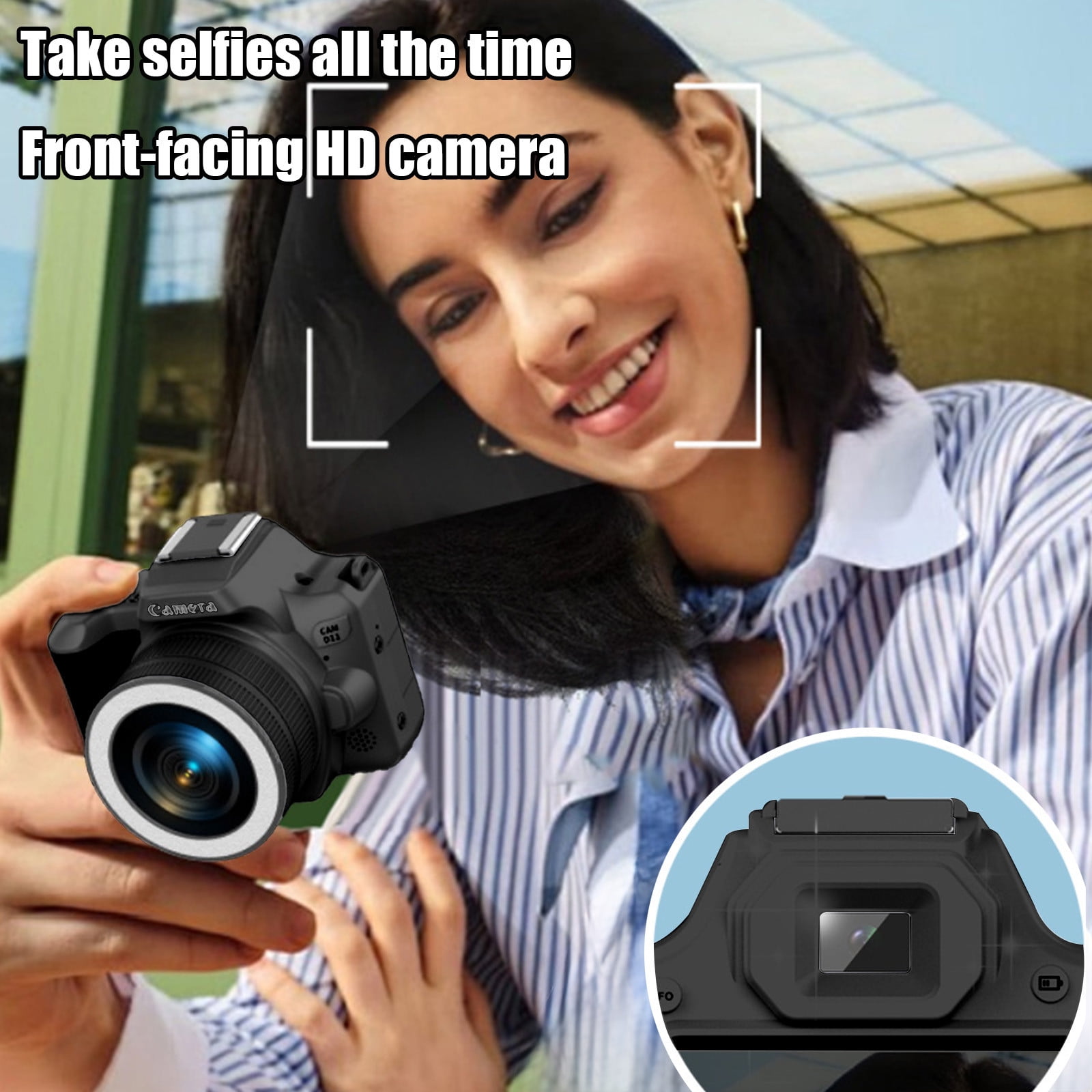 Ckraxd CCD Mini DSLR Camera 48MP Dual Lens High Definition Compact Digital Camera with Rotating Focus, Multiple Filters for Versatile Photography