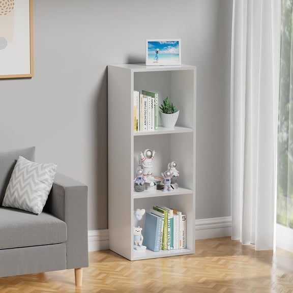 NESTWISE 3 Tier Bookshelf, Narrow White Wooden Bookcase for Small Spaces, Modern Storage Organizer for Bedroom Living Room Home Office