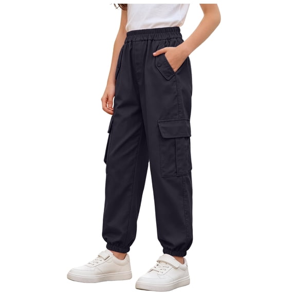 Karoyedx Girls Jogger Pants Unisex Kids and Toddlers' Cargo Parachute Pants Joggers with Elastic Waist Drawstring Pull On Pants Black Size,7-8 Years