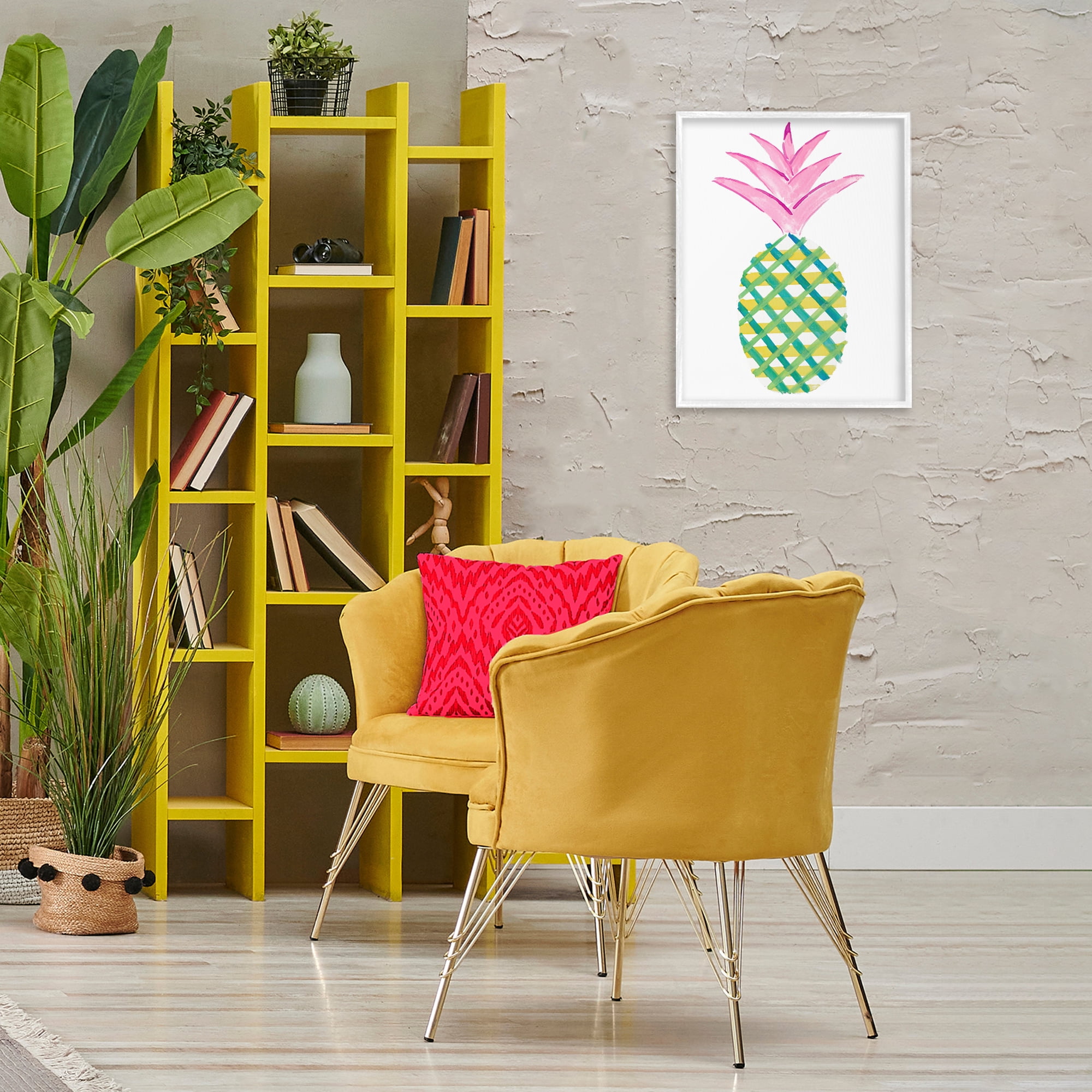 Stupell Industries Tropical Plaid Pineapple Food & Beverage Painting White Framed Art Print Wall Art, 16 x 20