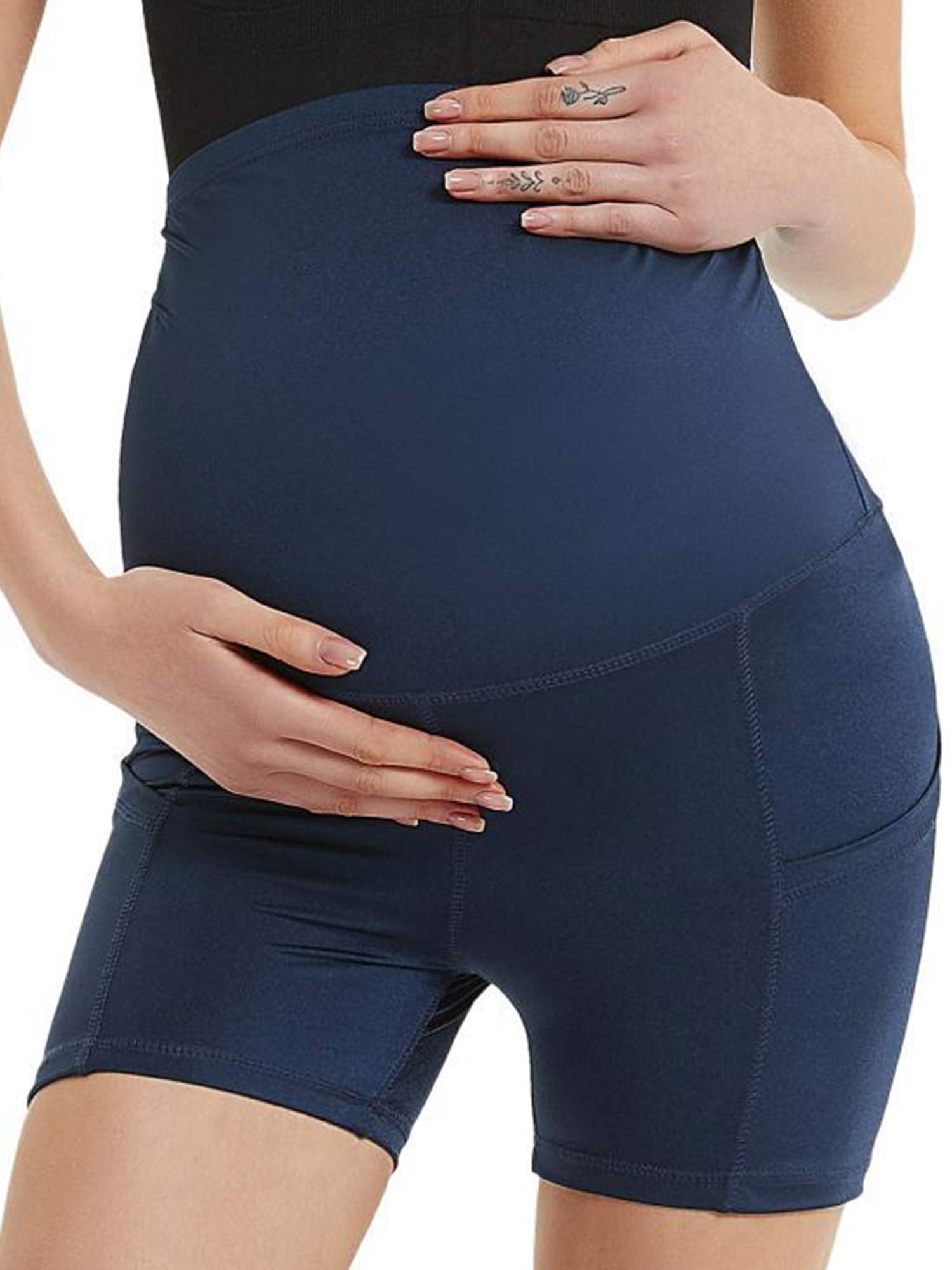 Maacie Maternity Yoga Pants with 3 Layers Pockets Mesh Patchwork Sports Capris 7/8 