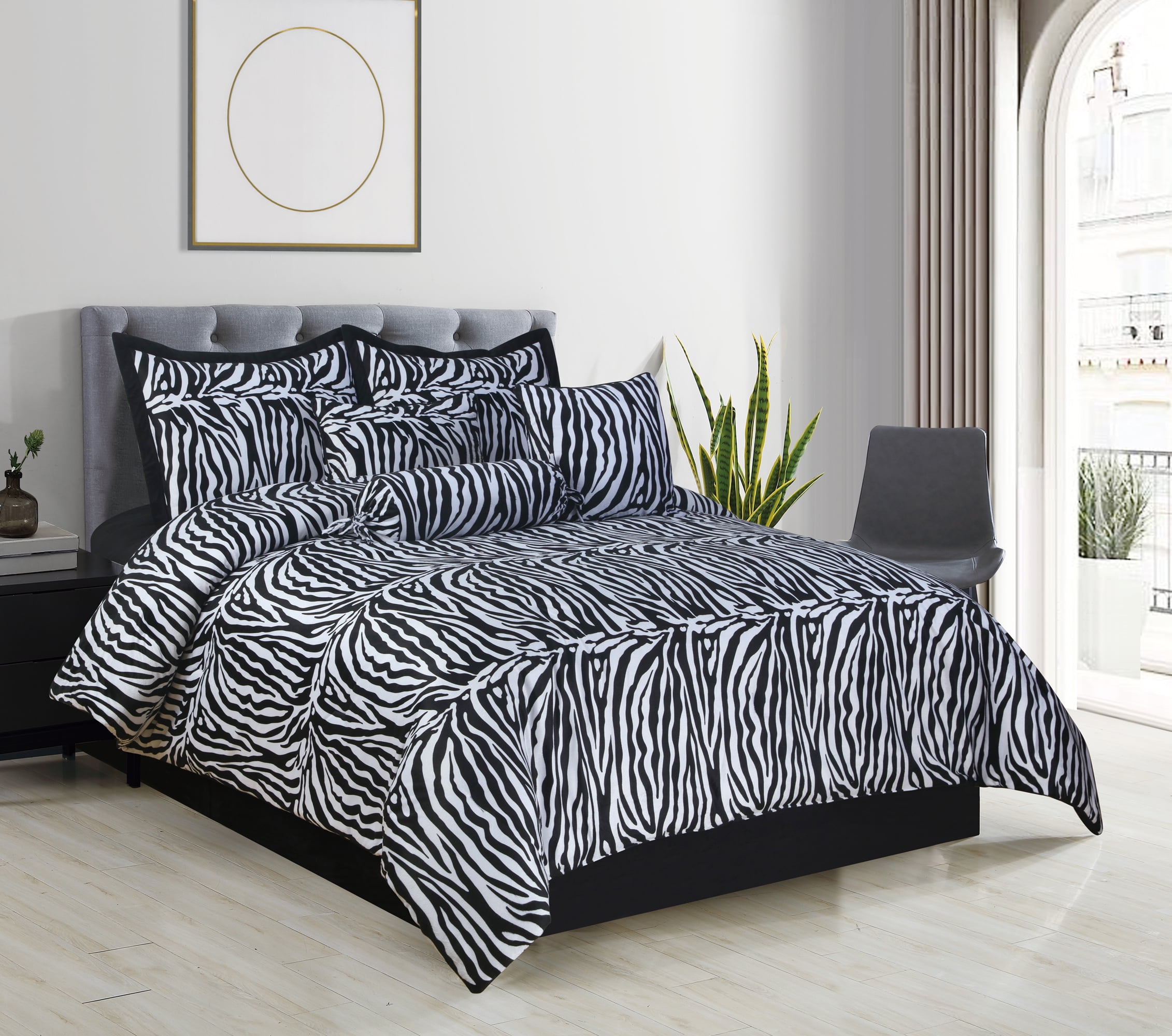 Zebra Leopard Reversible Queen Comforter Faux Fur Bedspread With Pillow Cover 