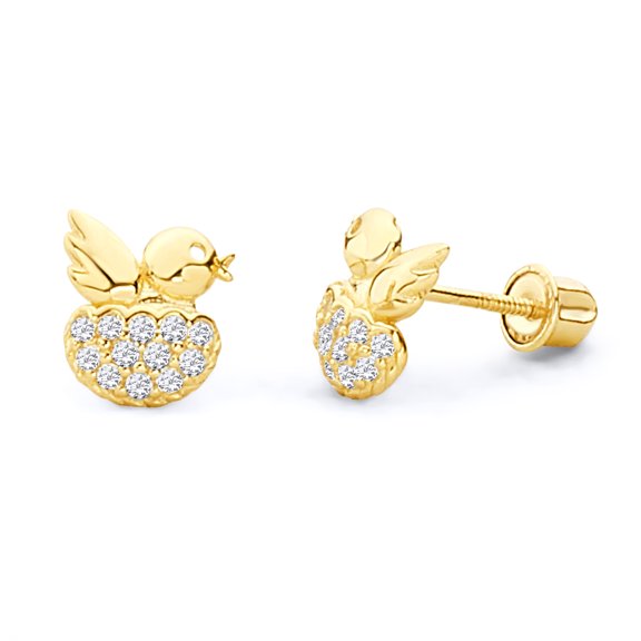 Wellingsale 14K Yellow Gold Polished Bird Stud Earrings With Screw Back
