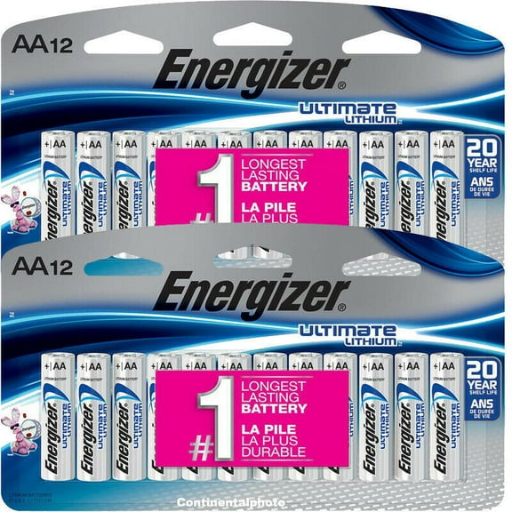 24 X Energizer AA Ultimate Lithium (2 x 12 Pk) Batteries, L91BP FRESH BATTERIES