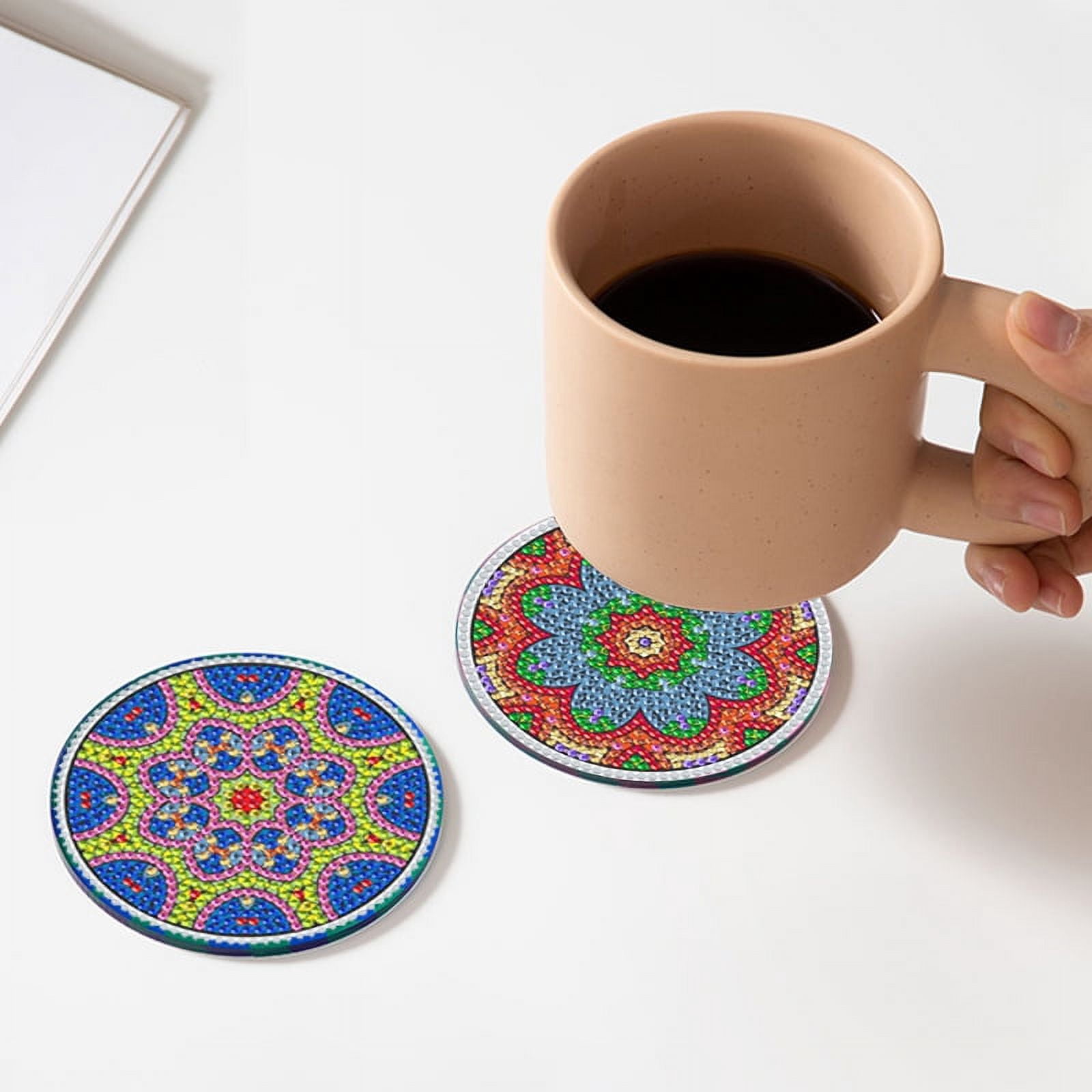 Premium Diamond Painting Round Acrylic Coaster Mandala Cork Base DIY Art Craft