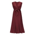 thumbnail image 1 of Vestido de playa plisado de gasa para mujer - Manga con volantes, corte ajustado, color liso, tallas S-XXL, para fiestas de verano/bodas, largo 140 cm, 1 of 7