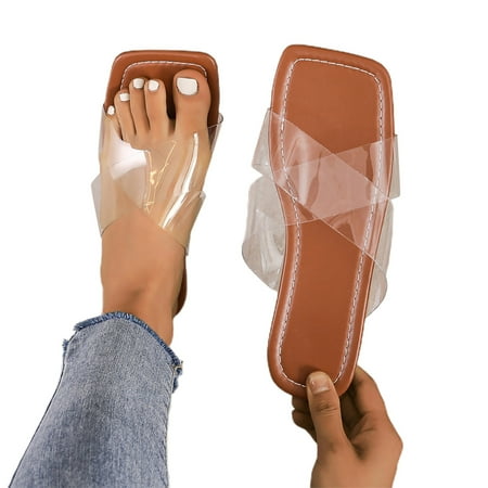 

ZHAGHMIN Flat Women Slippers Summer Solid Color Casual Open Toe Soft Bottom Breathable Shoes Sandals Vintage Womens Slippers Non-Slip Brown Size7.5