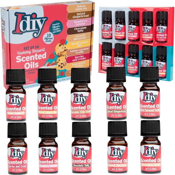 Yummy Dessert Scented Oils (10 Pack) - X Large 10ml (.34 oz) Bottles - Includes Natural Food Fragrance Scent for Diffusers, Aromatherapy, Essential Oil, Candles, Crafts or Slime, Fun Birthday Gifts