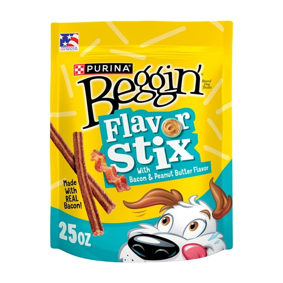 Purina Beggin' Flavor Stix Dog Treats with Real Bacon & Peanut Butter Tender Chews, 25 oz Pouch